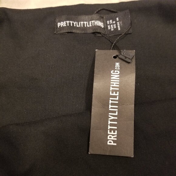 NWT PrettyLittleThing Black Stretch Woven Fold Over Detail Micro Mini Skirt Smal - Picture 7 of 12